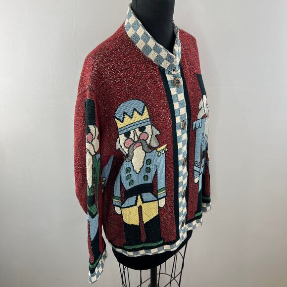 VTG Sugar Street Weavers Nutcrackers Christmas Tapestry Cardigan Sweater USA M - Picture 4 of 12